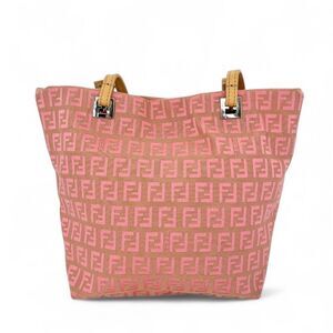 Rare Vintage FENDI Pink Monogram FF Zucca Logo Embossed Canvas Top Handl…